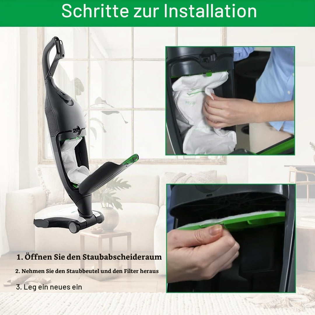 10 Stück Staubsaugerbeutel und 2 Fliter,für Vorwerk Kobold VK200 FP200 Filte,Premium Allergiker Geei