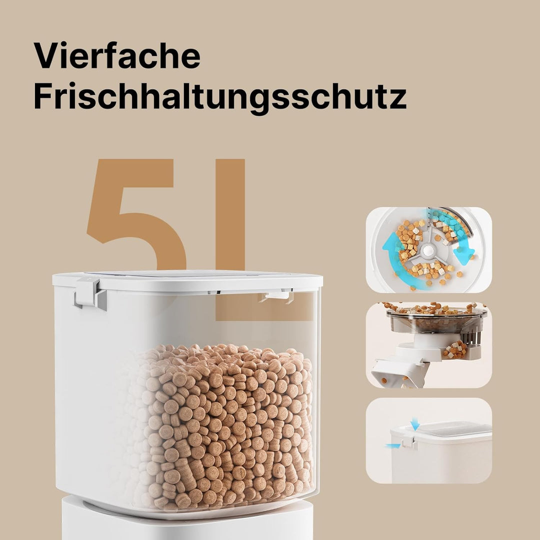 Futterautomat Katze, 5L Grosses Fassungsvermögen, 2.4GHz / 5GHz WiFi Smart Futterspender mit App Ste
