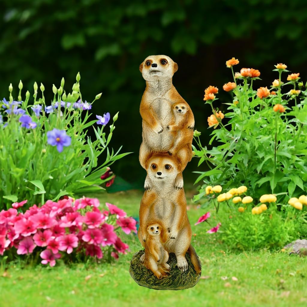 Kremers Schatzkiste Erdmännchenfamilie Figur Gartenfigur 36 cm Meercat Tierfigur