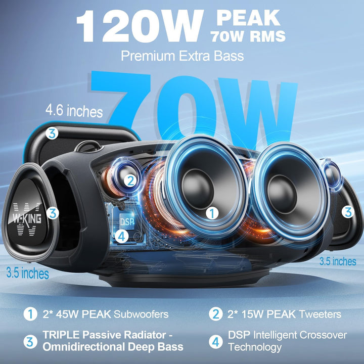 Bluetooth Lautsprecher Gross, W-KING 70W-100W PEAK IPX6 Bluetooth Box Musikbox Lautsprecher Boxen Tr