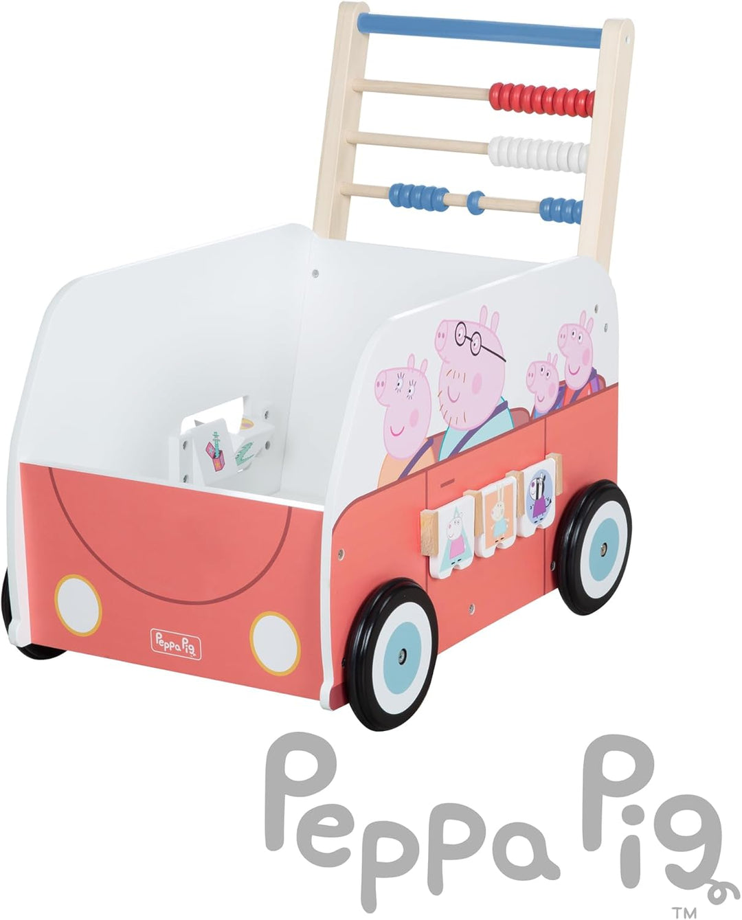 roba Bully-Schiebebus Peppa Pig für Kinder - Lauflernwagen / Puppenwagen aus Holz mit Spielfunktione
