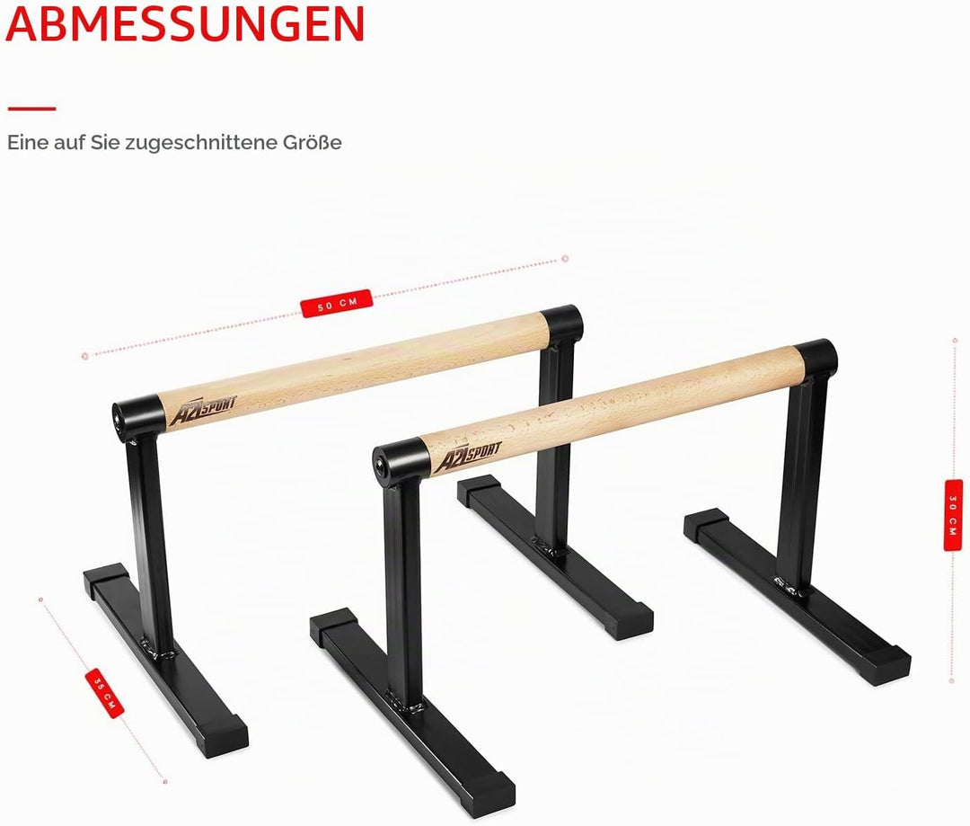 Premium Parallettes bis 1500 kg - Liegestützgriffe Holz und Metall - Rutschfeste Handstand Griffe/Di