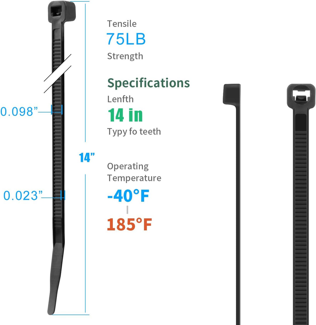 XINGO 1200 Stück Kabelbinder Schwarz, 350mm x 5.8mm, 37kg Zugfestigkeit, UV-beständig, Selbstsichern