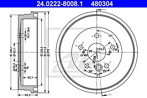 ATE 24.0222-8008.1 Bremstrommel- (Paar)