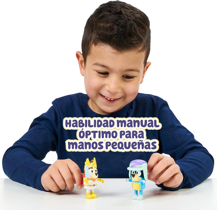 Bluey Packung mit 2 Figuren, bewegliche Figuren, Freunde, bereit für Abenteuer, Puppen der Kinderser