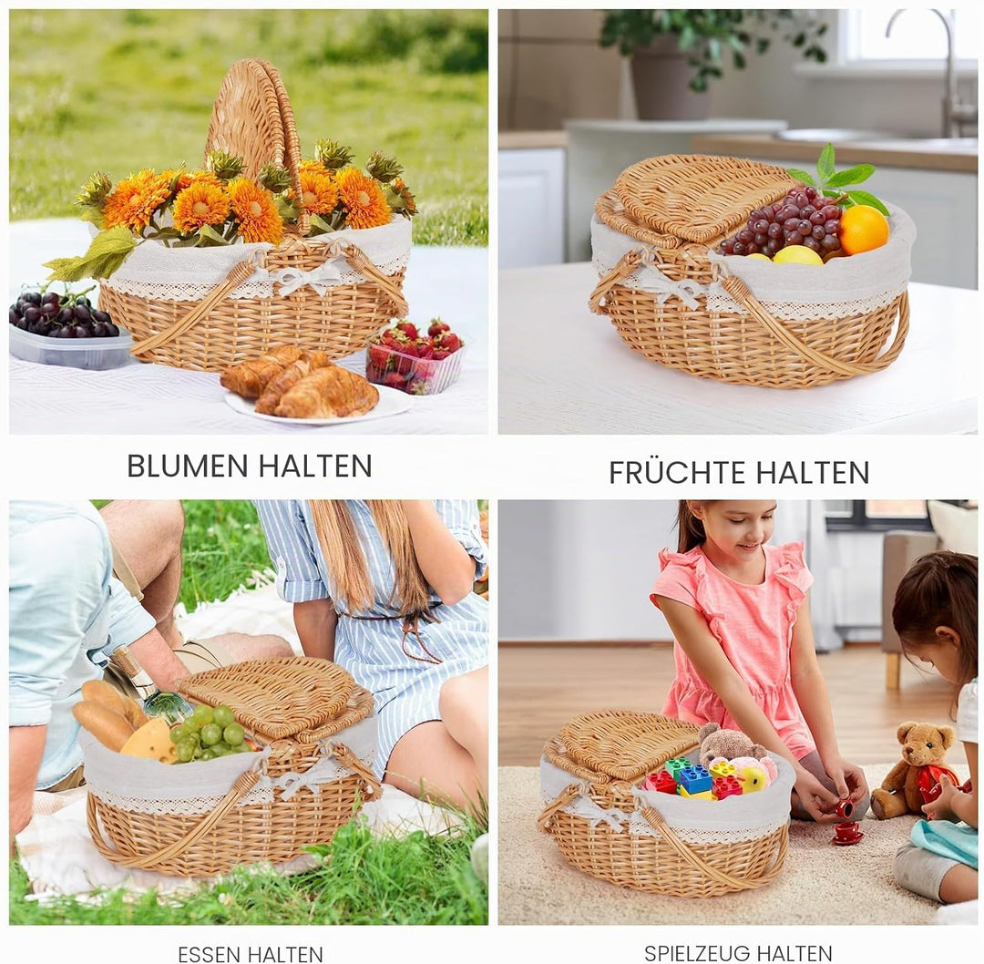 Happypicnic Picknickkorb aus Weidengeflecht mit Griff, 38,1 cm grosser, leerer Picknickkorb mit Deck