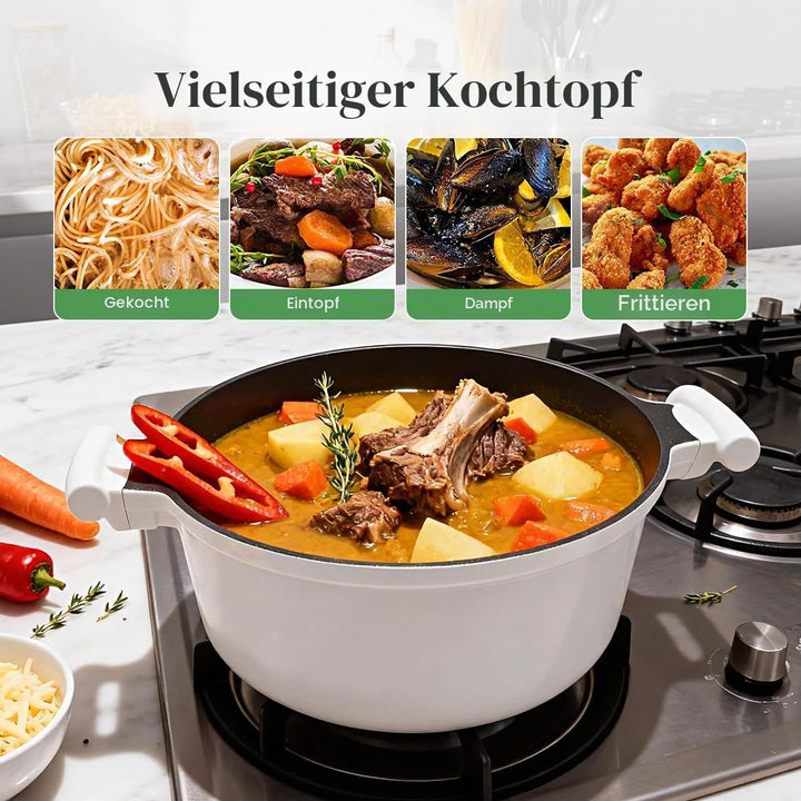 Kochtopf 28 cm mit Deckel, Grosser 7L Schmortopf Gesunde Koch-Nudeltopf für alle Herde, Antihaft Kas