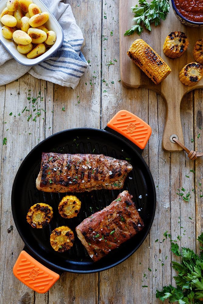 BRA A441633 Effektives Runder Grillrost mit Streifen, hergestellt aus Eisen Fu, Gusseisen, Schwarz,