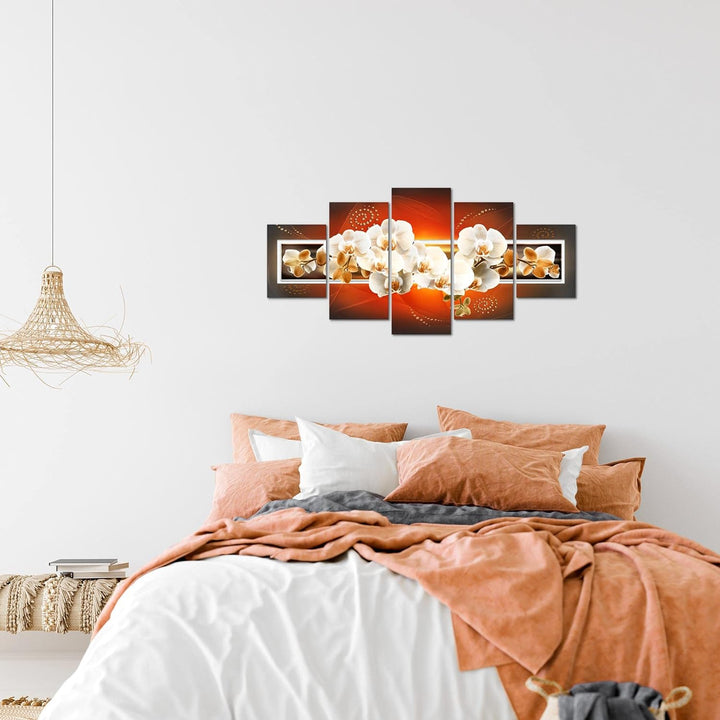 Runa Art Wandbilder Blumen Orchidee 5 Teilig Bild auf Vlies Leinwand Deko Wohnzimmer Abstrakt Rosa O