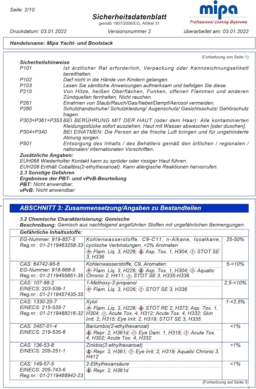 MIPA Yacht- und Bootslack transparent/seidenmatt 2,5 Liter/Schiffslack Holzlack Klarlack
