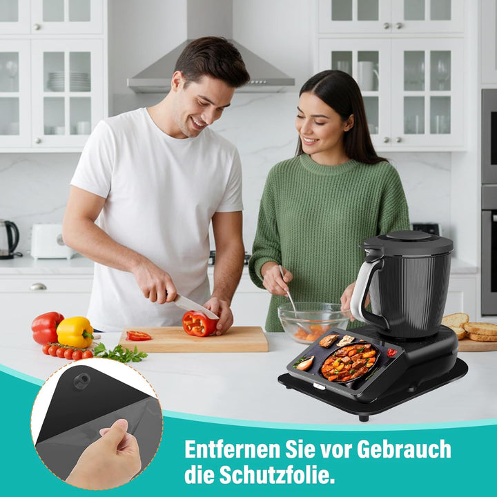 Acryl Gleitbrett für Thermomix TM7 – Mit 360° Rollen + Rutschfest Gummifüsse des Schnelles Bewegen/S