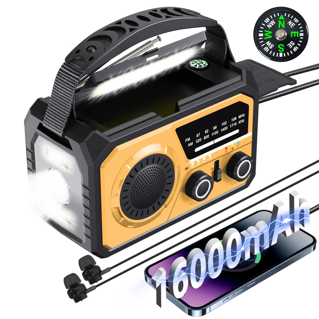 BIAOQINBO 16000mAh Solar Radio,AM/FM Kurbelradio Tragbar USB Notfallradio mit 59200mWh Wiederaufladb