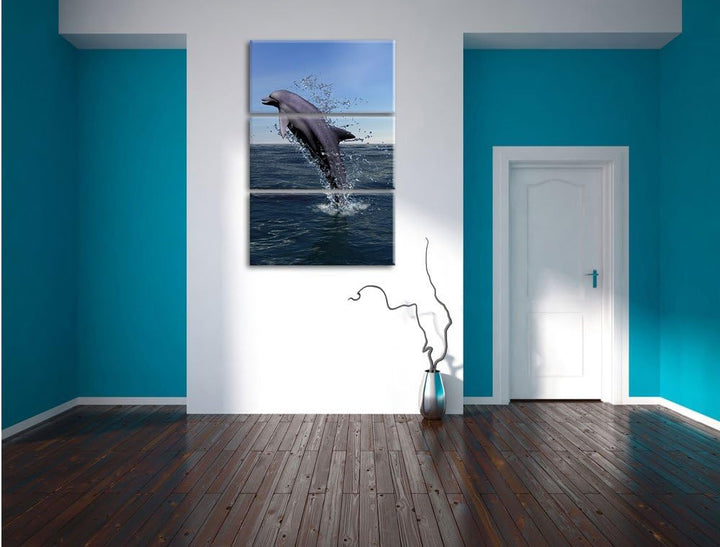 Delphin Sprint im Meer 3-Teiler Leinwandbild 120x80 Bild auf Leinwand