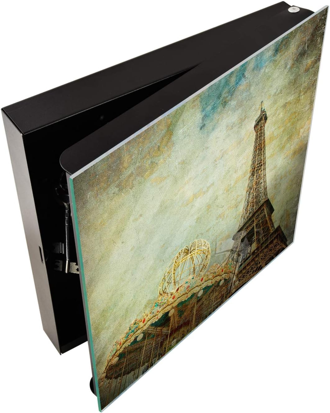 Concept Crystal Schlüsselbox und magnetisches Whiteboard K08 Eiffelturm Paris, Rechte Öffnung Eiffel