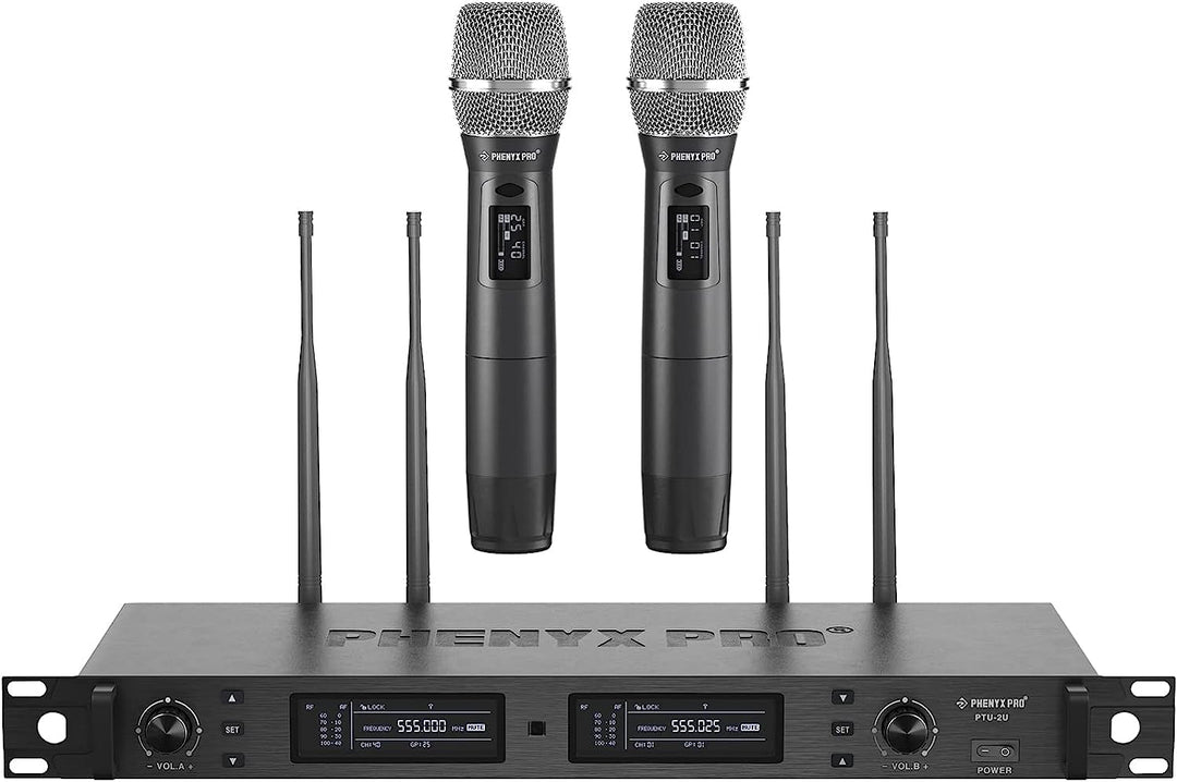 Phenyx Pro Wireless Mikrofon Set, True Diversity Dual Cordless Mikrofone, Profi UHF Handheld, funkmi
