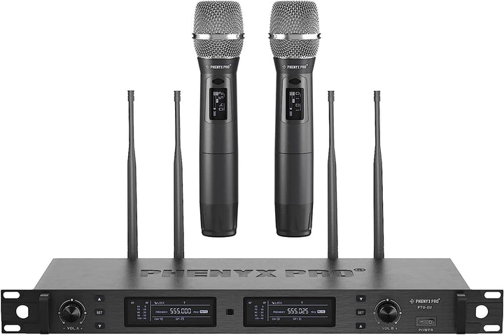 Phenyx Pro Wireless Mikrofon Set, True Diversity Dual Cordless Mikrofone, Profi UHF Handheld, funkmi