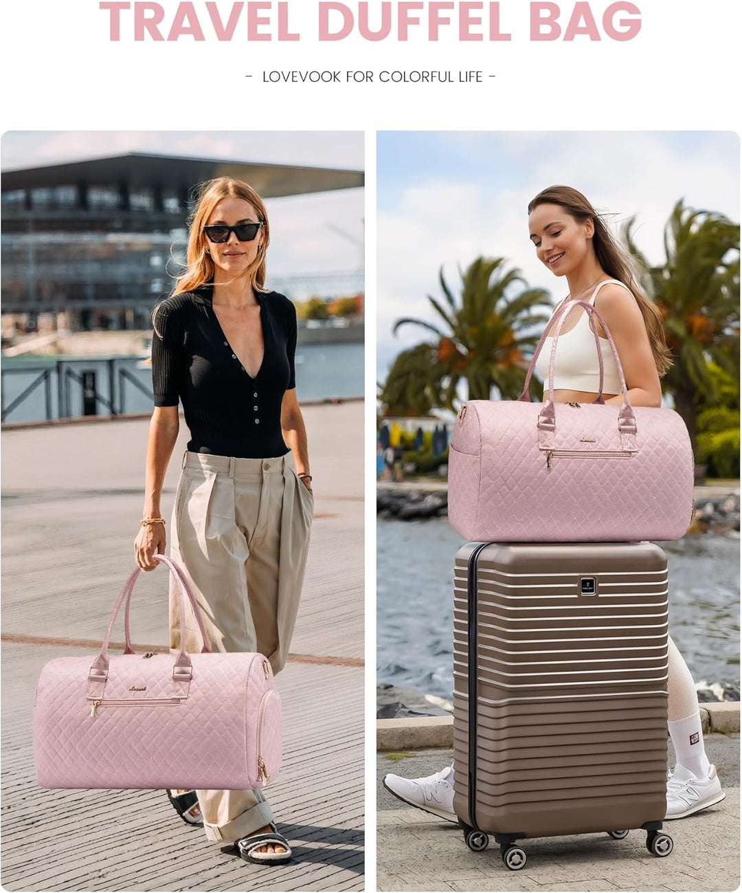 LOVEVOOK Reisetasche Sporttasche Damen, 45L Gross Weekender Travel Bag Kliniktasche Geburt mit Kultu