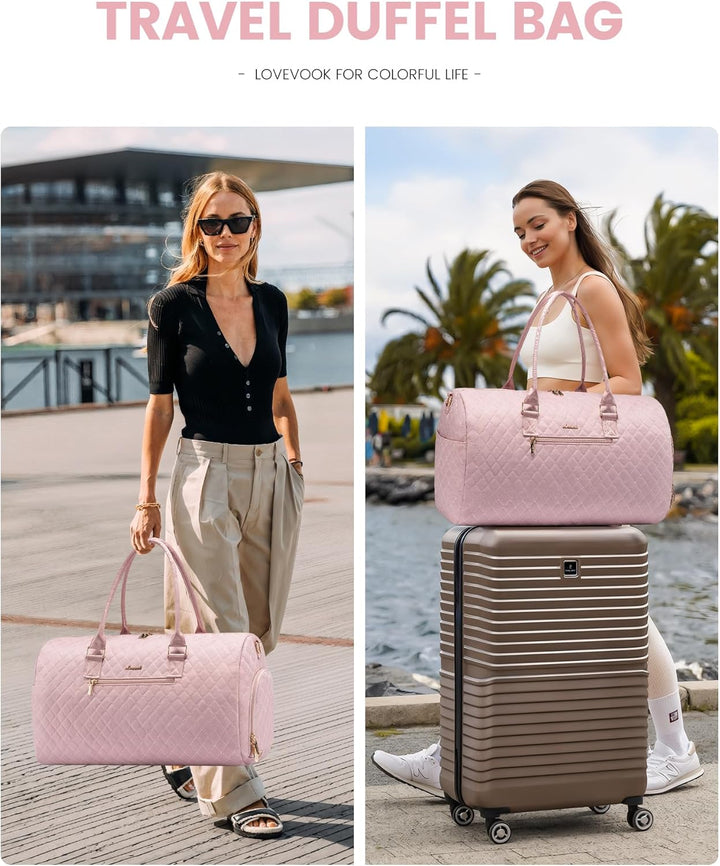LOVEVOOK Reisetasche Sporttasche Damen, 45L Gross Weekender Travel Bag Kliniktasche Geburt mit Kultu