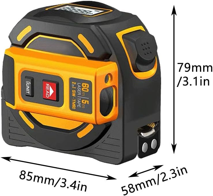 Laser Messgerät Massband, Digitales Laserdistanzmessgerät mit LCD -Display, Lasermessung 196 ft, Mas