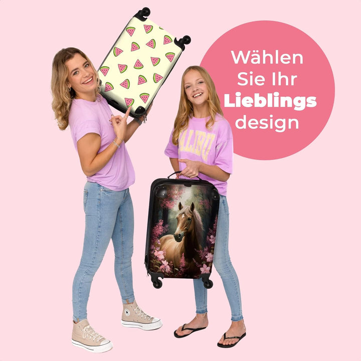 NoBoringSuitcases.com® Kinderkoffer Mädchen Reisekoffer mit Rollen Handgepäck Koffer Pferd - Rosa Bl
