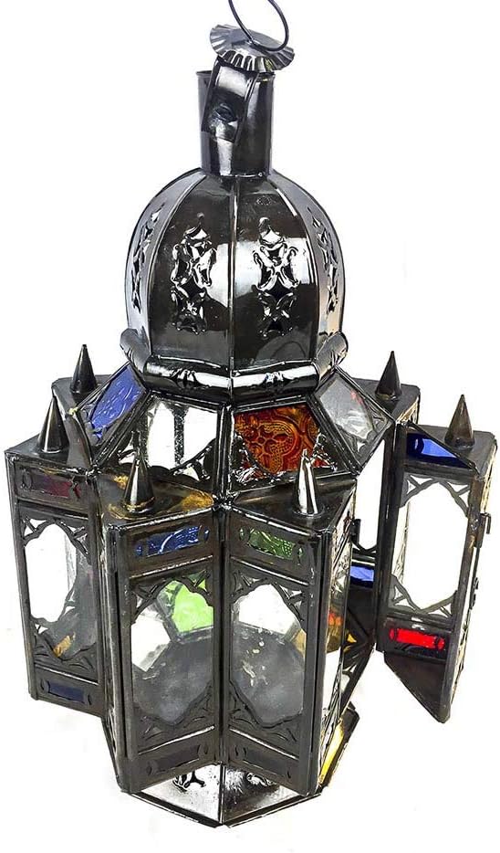 Marokkanische Laterne aus Glas und Metall, handgelocht, 40 cm