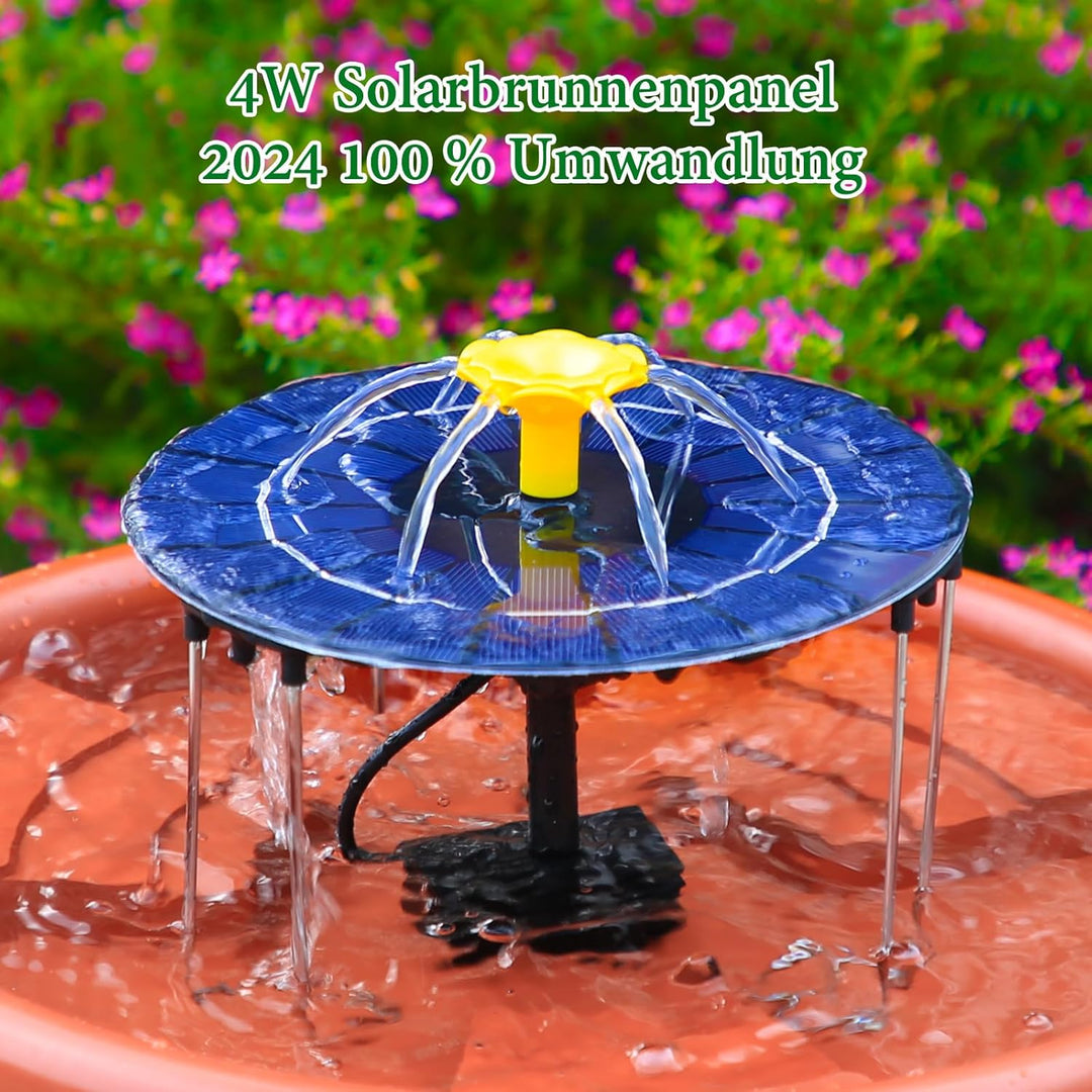 AISITIN Solar Springbrunnen für Aussen mit 1500 mAh Akku, 4W Solarbrunnen für Draussen mit 3 Halteru