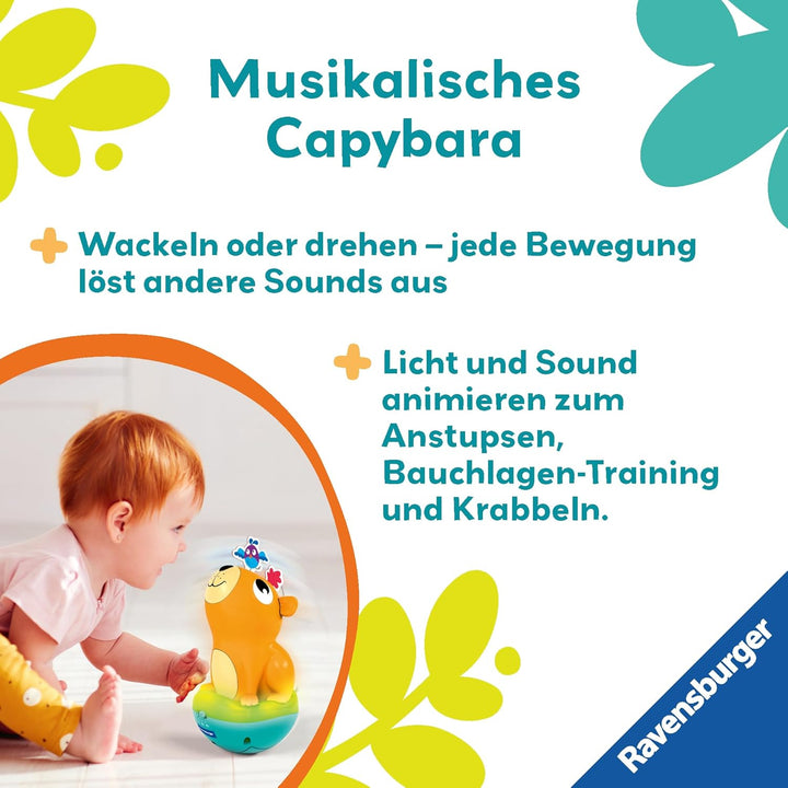Ravensburger 4874 Play+ Musikalischer Stehauf-Kreisel: Capybara, Roly-Poly, Steh-auf-Männchen, Licht