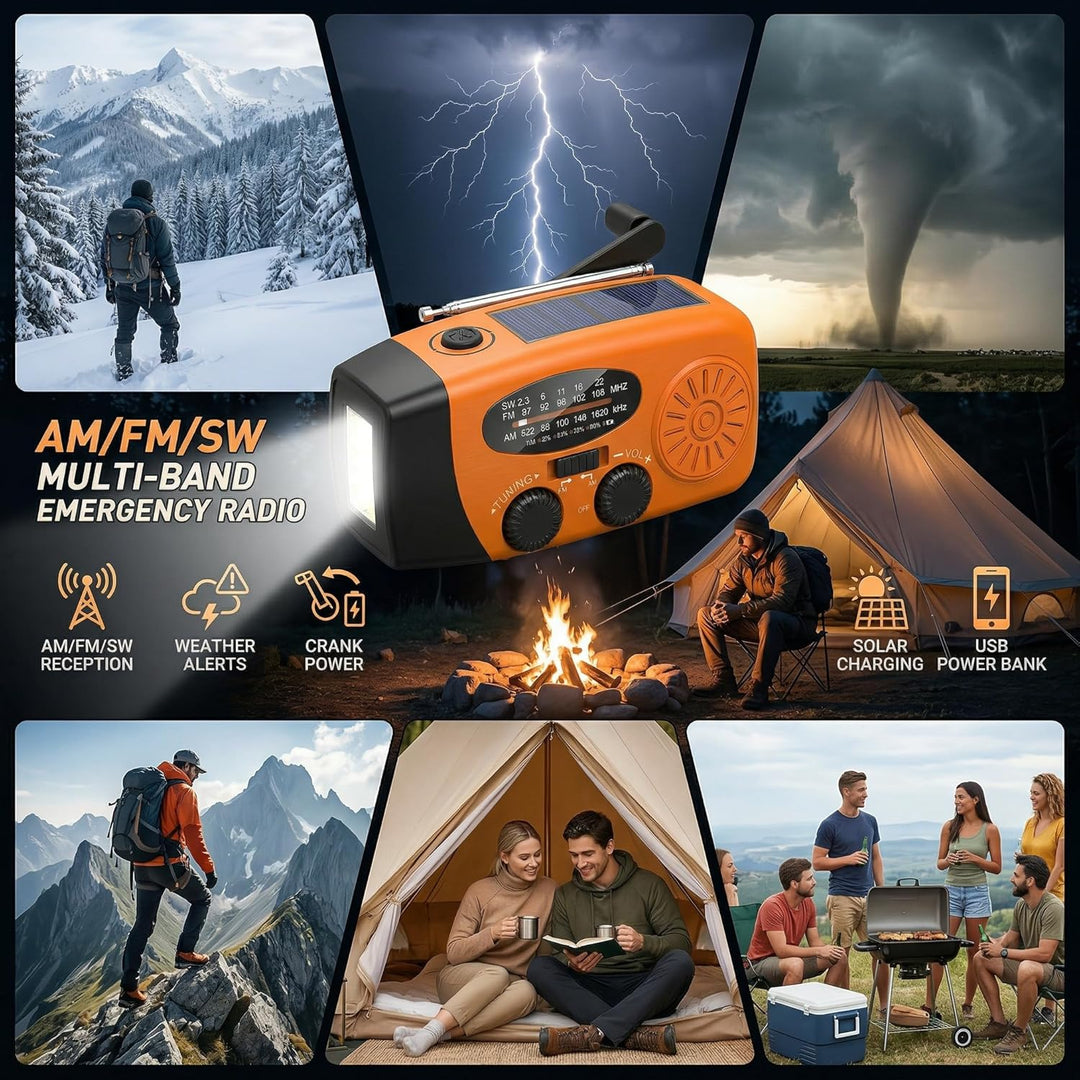 Notfallradio, Kurbelradio mit 2000mAh Power Bank & Solar, AM/FM Radio mit SOS-Alarm Leselicht, Innen