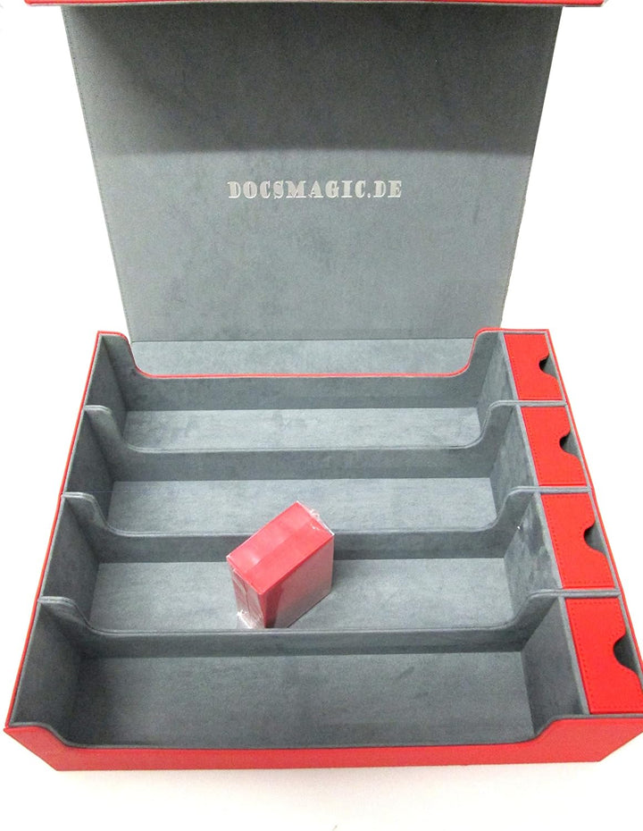 docsmagic.de Premium 4-Row Trading Card Storage Box Red + Trays & Divider - MTG PKM YGO - Aufbewahru