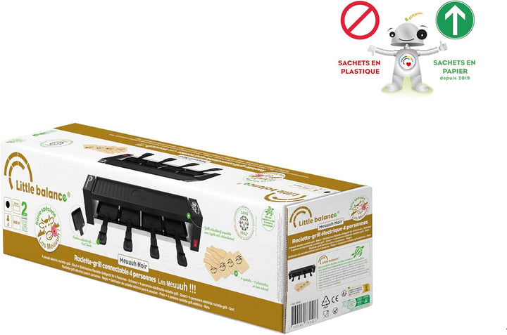 LITTLE BALANCE 8941 Black Jura 4 Raclette-Maker, bis zu 4 Personen, PFAS-frei, Antihaftbeschichtung,