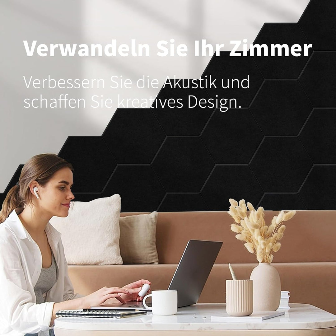 24 Stück Hexagon Akustikplatten selbstklebend, Abdeckung 1.4㎡, Schallschutz & Schalldämmung für Wänd