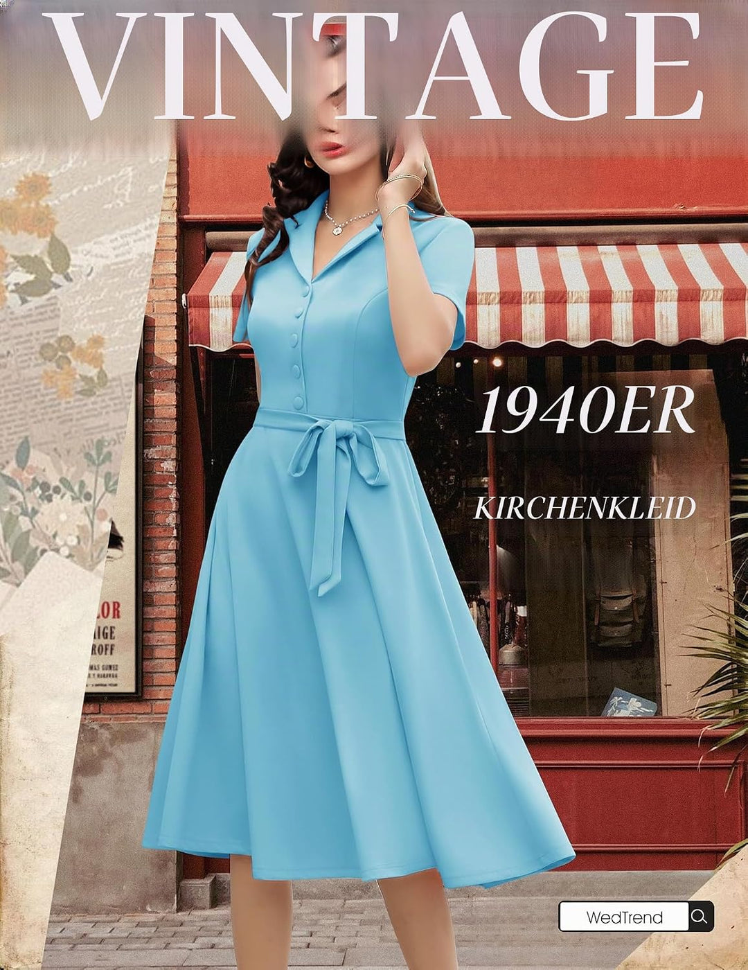 Wedtrend Vintage Cocktailkleid Damen A Linie Midilang V-Ausschnitt Abendkleid Elegant Freizeitkleide