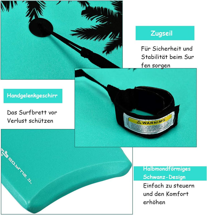 COSTWAY Bodyboard, Schwimmbrett Schwimmboard, Surfbrett Kinder, Surfboard, Sup-Board 83x47x5,5cm Grü