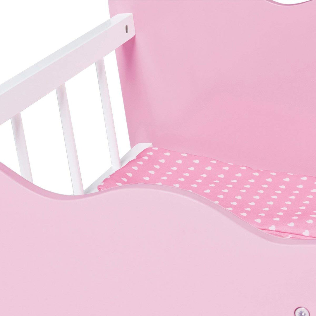 PINOLINO Puppenwiege Jasmin, Set 4-tlg - rosa &amp; weiss, inkl. Bettzeug Kleine Herzen, Holz, MDF, Pupp