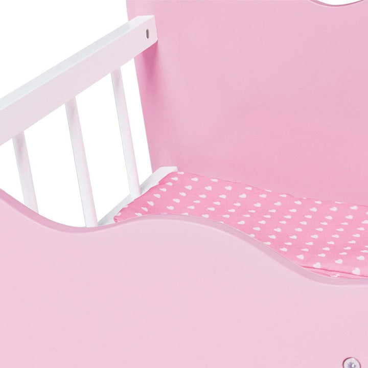PINOLINO Puppenwiege Jasmin, Set 4-tlg - rosa &amp; weiss, inkl. Bettzeug Kleine Herzen, Holz, MDF, Pupp