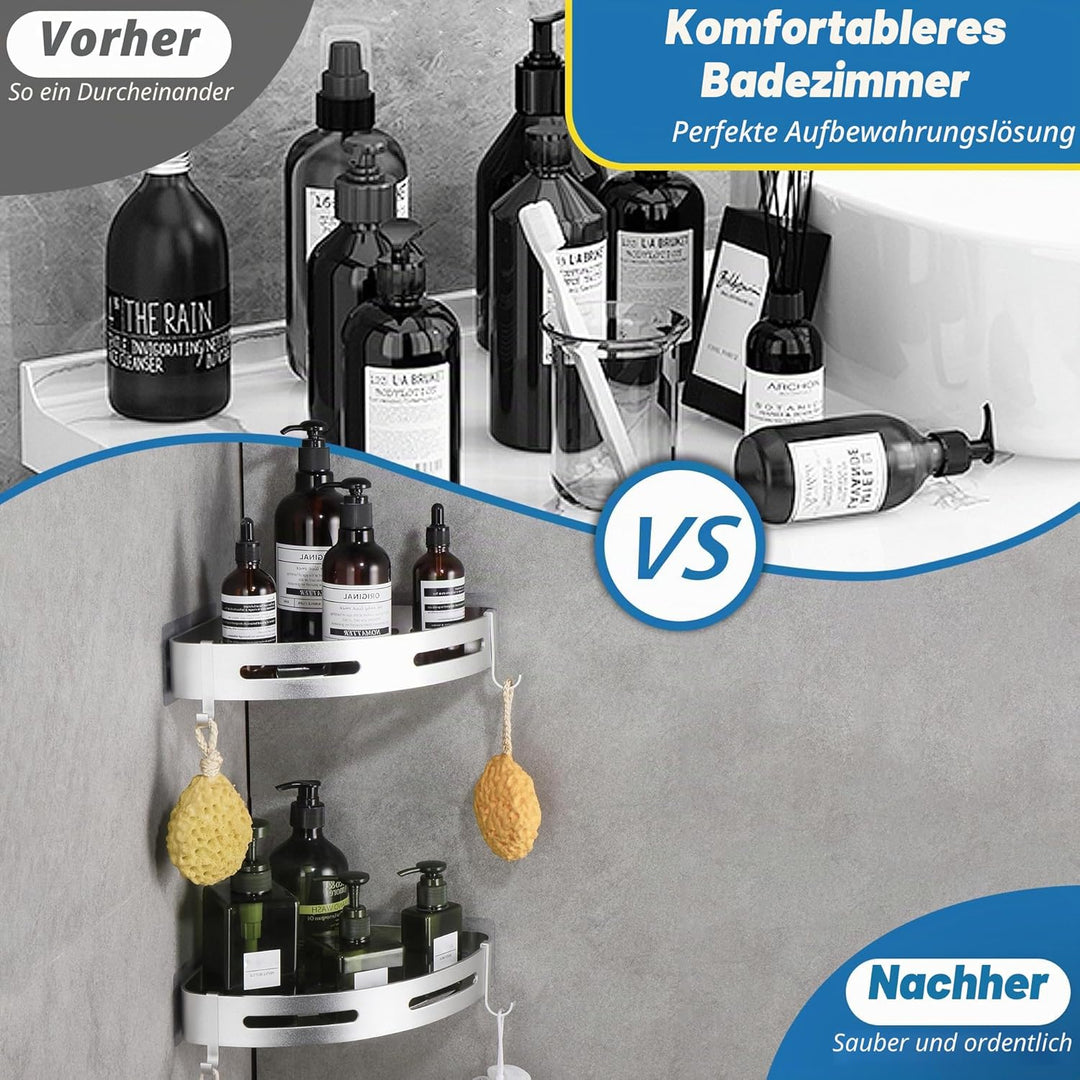 GRICOL Eckablage Duschkorb Duschregal ohne Bohren Duschablage Metall Mit 4 Haken Dusche Ablage Badre