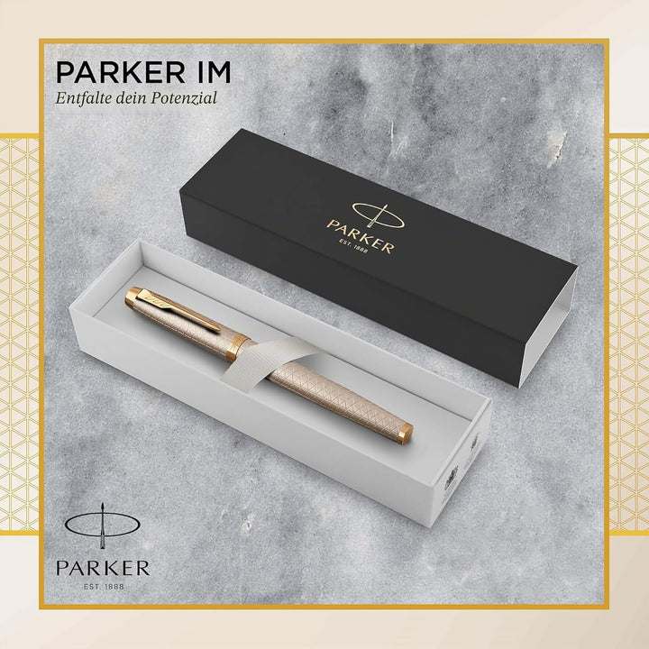 Parker IM Tintenroller - Premium Warm Silver - feine Spitze - Schwarz - Geschenkbox Premium Warm Sil