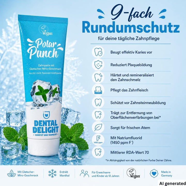 DENTAL DELIGHT Polar Punch Zahnpasta, Vegane Zahnpasta mit Geschmack, Zahncreme (Minze, 12er Pack)
