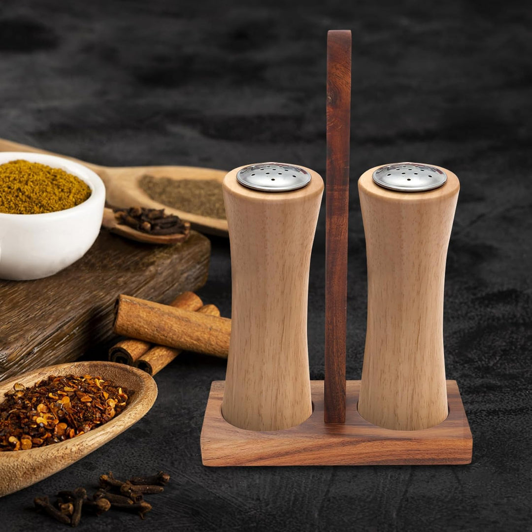 SHINEOFI Holztablett mit Griff Runder Ständer aus Akazienholz für Salz und Pfeffermühlen Küchenutens