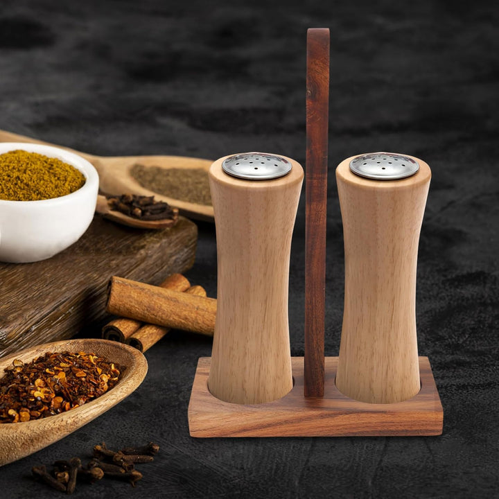 SHINEOFI Holztablett mit Griff Runder Ständer aus Akazienholz für Salz und Pfeffermühlen Küchenutens
