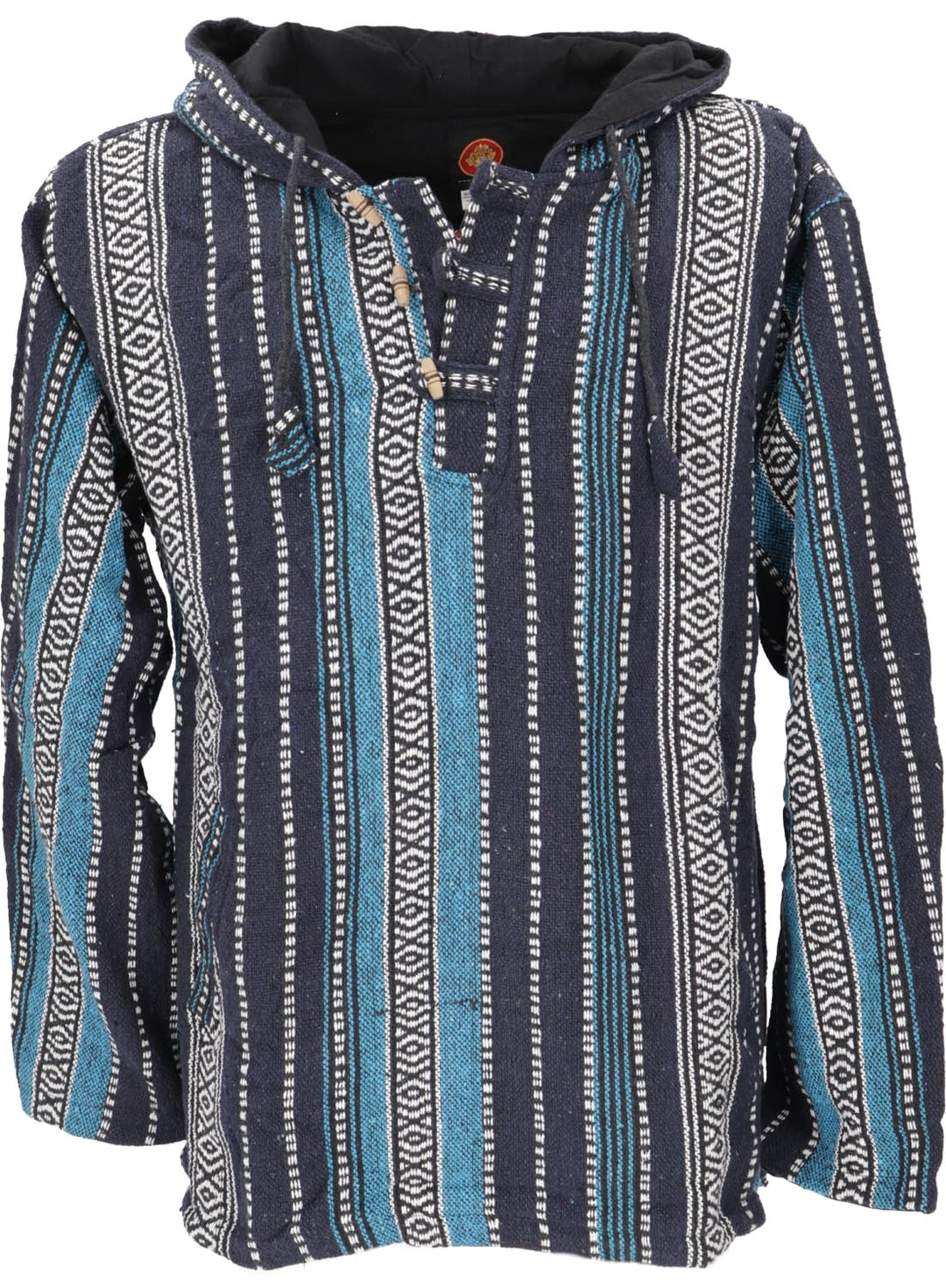 GURU SHOP Goa Kapuzenshirt, Baja Hoodie, Style Kapuzenpullover, Herren, Baumwolle M Blau, M Blau