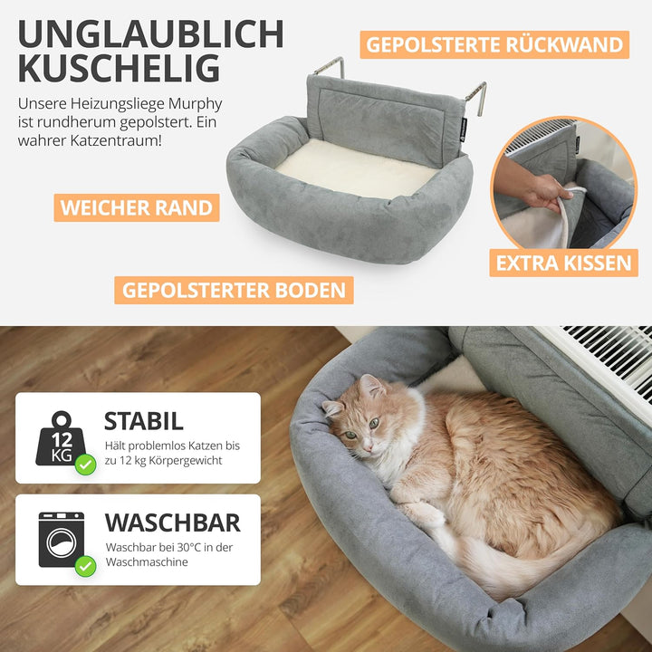 Premium Heizungsliege für Katzen - Murphy - für Katzen bis 12kg - passend für alle Heizkörper - rund