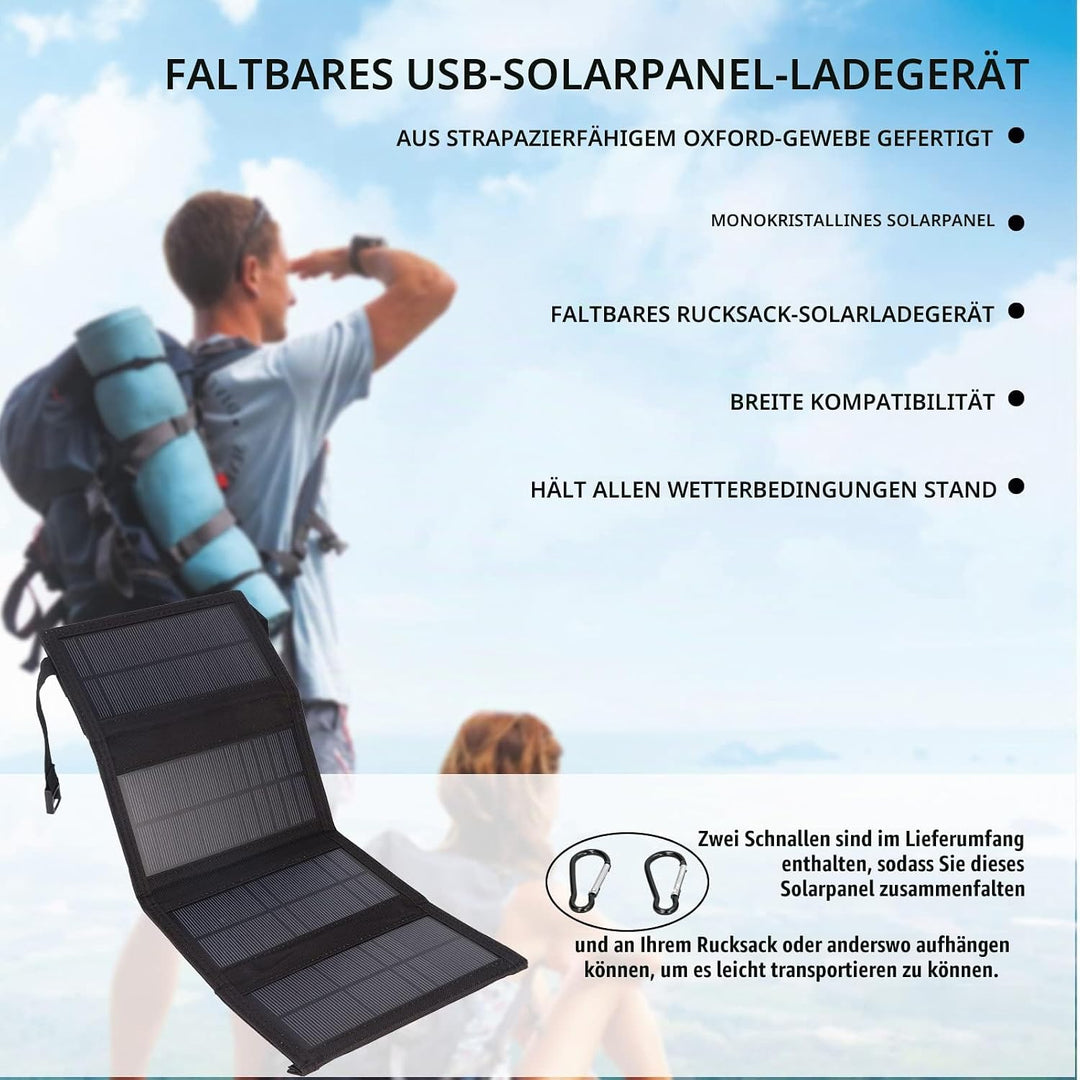 20W Tragbares Solarpanel, Faltbares USB-Solarpanel-Ladegerät, IP65 Wasserdicht, USB5V-Ausgang, Entfa