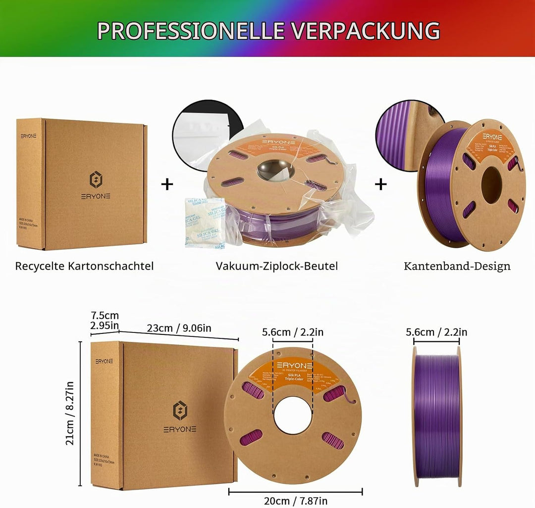 ERYONE Dreifarbiges Seiden PLA Filament 1.75mm,Seidiges Mehrfarbiges PLA-Filament für 3D-Drucker +/-