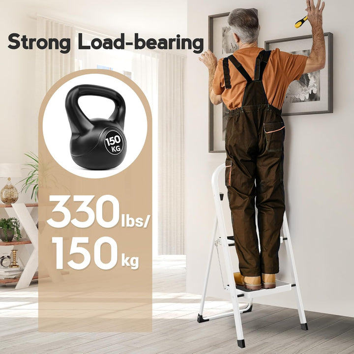 HBTower 2-Stufen-Leiter, Trittleiter mit Anti-Rutsch-Pedal, Tragbare Robuste Leiter mit Handläufen,