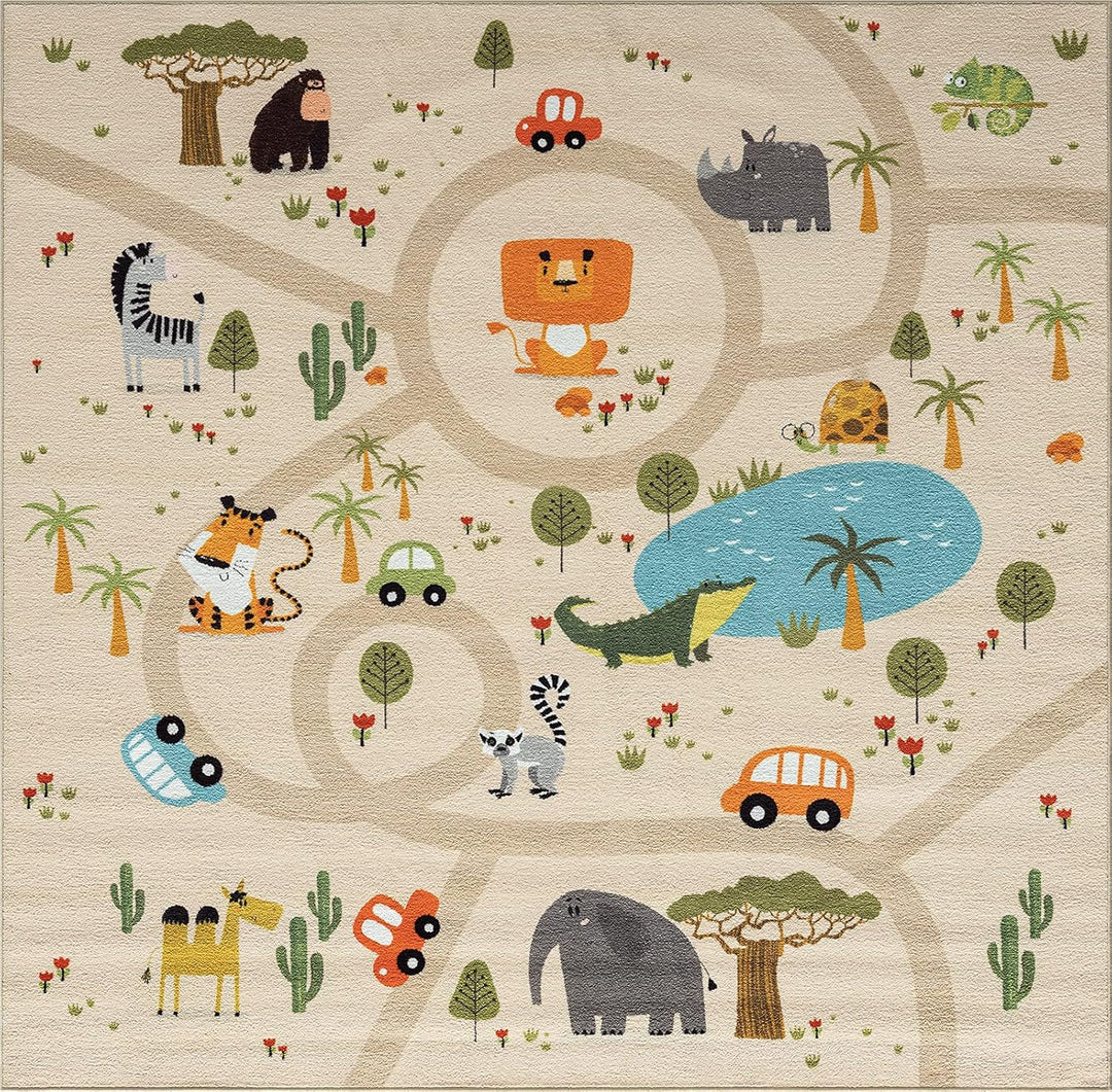 the carpet Happy Life Kinderzimmer, Kinderteppich, Spielteppich, Waschbar, Strassenteppich, Strasse,