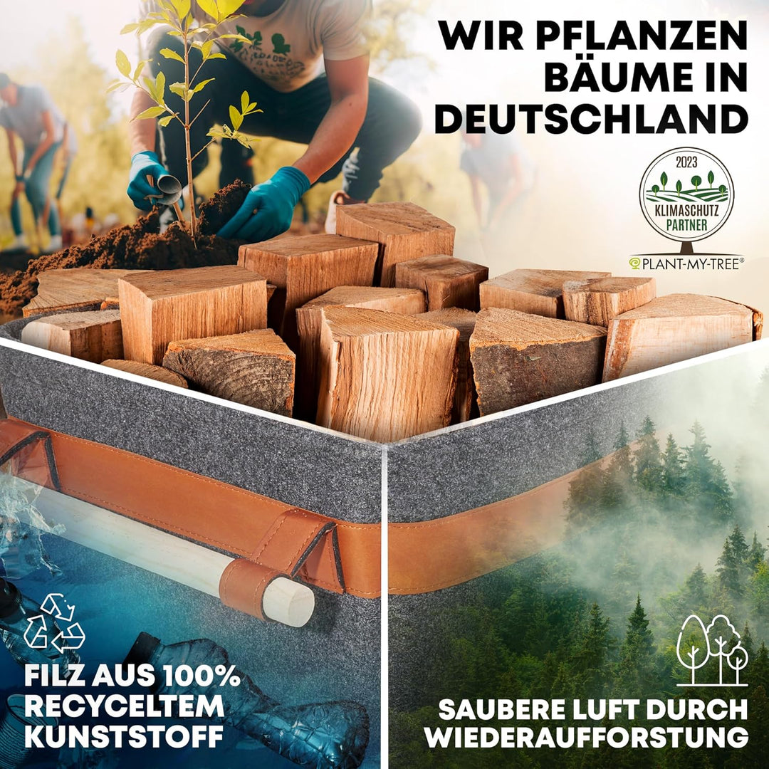 OAKAGE® Holzkorb für Kaminholz Gross mit Zündholzkorb [Integrierter Metallrahmen für Zusatzstabilitä