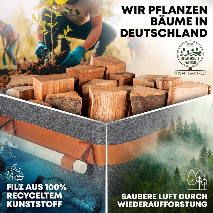 OAKAGE® Holzkorb für Kaminholz Gross mit Zündholzkorb [Integrierter Metallrahmen für Zusatzstabilitä