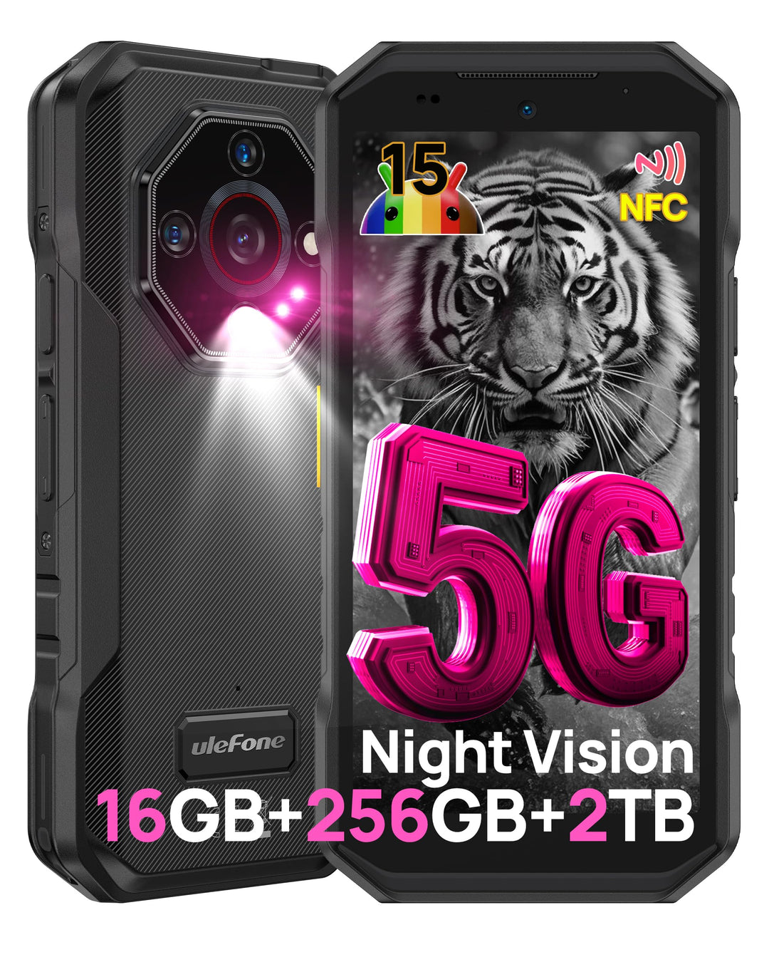 Ulefone Armor X32 Pro 5G Outdoor Smartphone 2025, 16GB+256GB/SD-2TB Android 14 mit Blendende Taschen