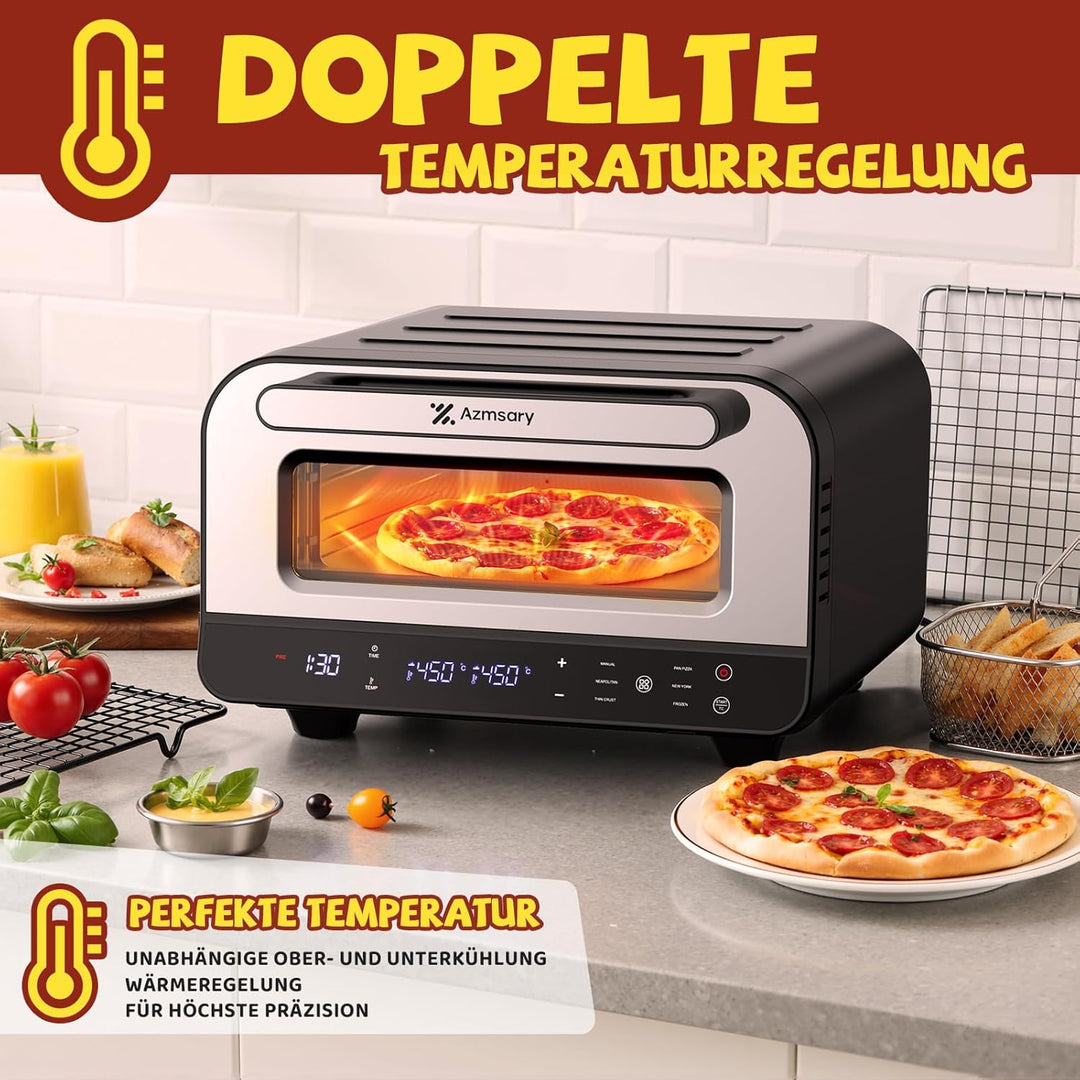 Elektrischer Pizzaofen – 6 Programme, 1700W, max. 450°C, geeignet für 32cm Pizzen – 5-in-1-Multifunk